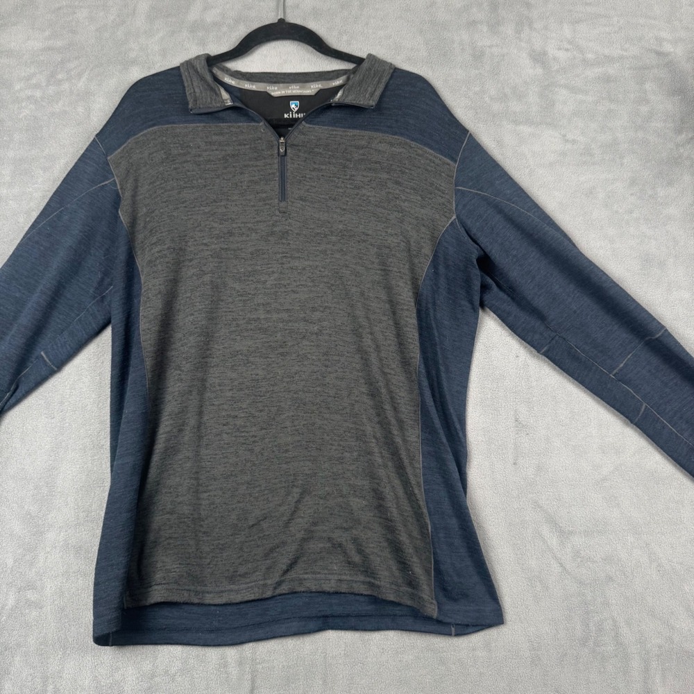 Kuhl‎ Mens Large 1/4 Zip Pullover Shirt Gray Blue Colorblock Long Sleeve 108846